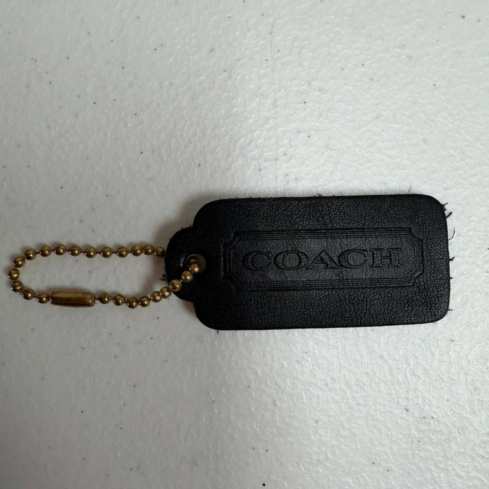 Vintage Coach 2.25 Hangtag Fob Charm Replacement Pebbled Leather Brass Black